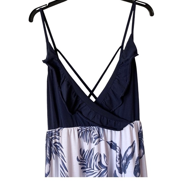 SALE! PATPAT Navy Ruffle Strappy Bodice Tiered Tropical Dress Size Large - Picture 2 of 8